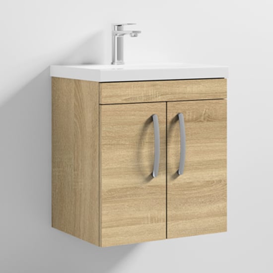 Product photograph of Athenia 50cm 2 Doors Wall Vanity With Basin 1 In Natural Oak from Furniture in Fashion