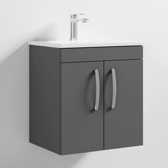 Product photograph of Athenia 50cm 2 Doors Wall Vanity With Basin 2 In Gloss Grey from Furniture in Fashion