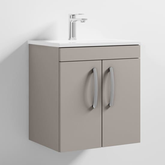 Product photograph of Athenia 50cm 2 Doors Wall Vanity With Basin 2 In Stone Grey from Furniture in Fashion