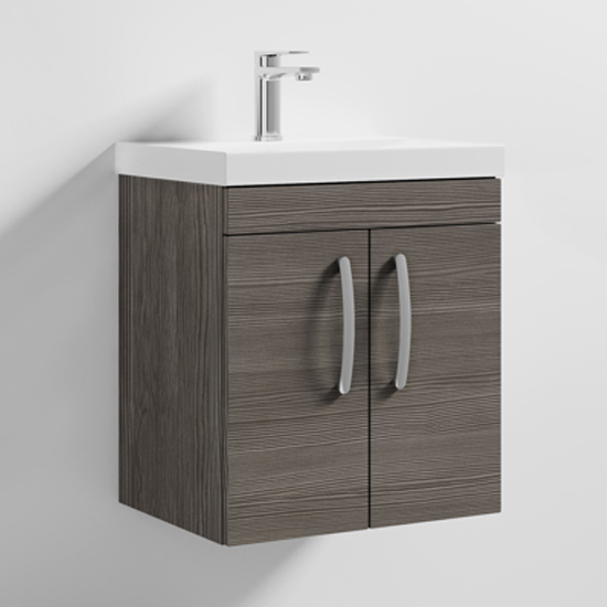 Product photograph of Athenia 50cm 2 Doors Wall Vanity With Basin 3 In Brown Grey from Furniture in Fashion