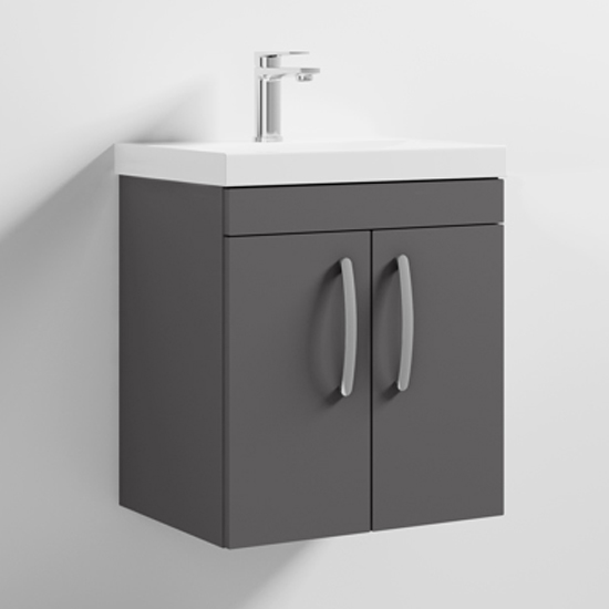 Read more about Athenia 50cm 2 doors wall vanity with basin 3 in gloss grey