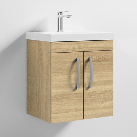 Product photograph of Athenia 50cm 2 Doors Wall Vanity With Basin 3 In Natural Oak from Furniture in Fashion