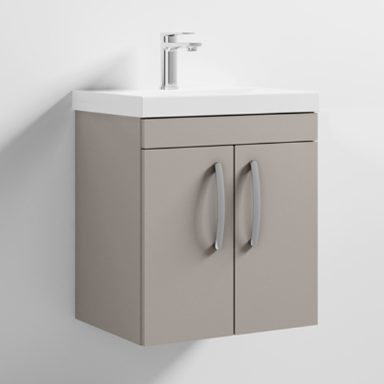 Product photograph of Athenia 50cm 2 Doors Wall Vanity With Basin 3 In Stone Grey from Furniture in Fashion