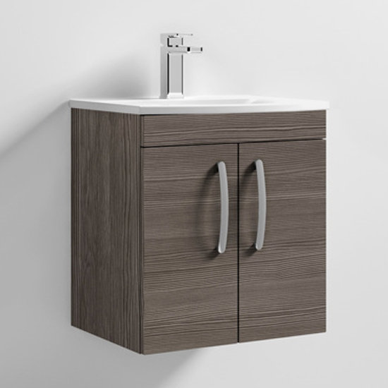 Read more about Athenia 50cm 2 doors wall vanity with basin 4 in brown grey