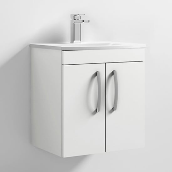Product photograph of Athenia 50cm 2 Doors Wall Vanity With Basin 4 In Gloss White from Furniture in Fashion