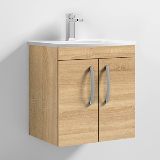 Product photograph of Athenia 50cm 2 Doors Wall Vanity With Basin 4 In Natural Oak from Furniture in Fashion