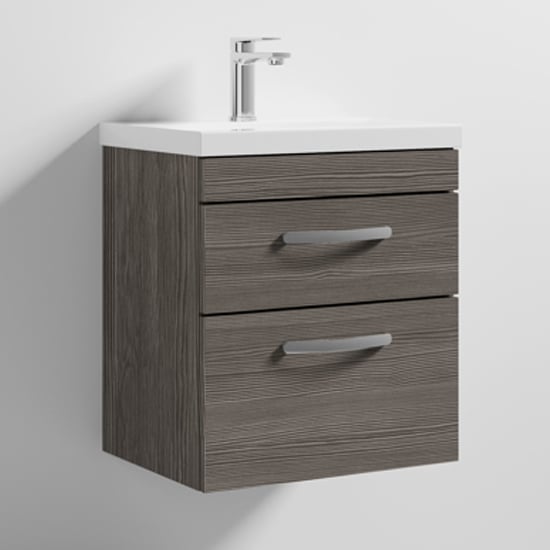 Read more about Athenia 50cm 2 drawers wall vanity with basin 1 in brown grey