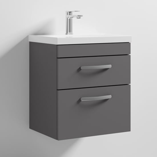 Product photograph of Athenia 50cm 2 Drawers Wall Vanity With Basin 1 In Gloss Grey from Furniture in Fashion