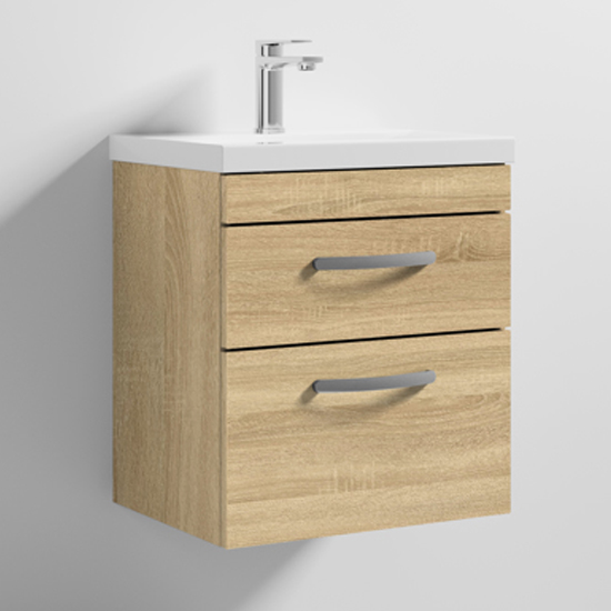 Product photograph of Athenia 50cm 2 Drawers Wall Vanity With Basin 1 In Natural Oak from Furniture in Fashion