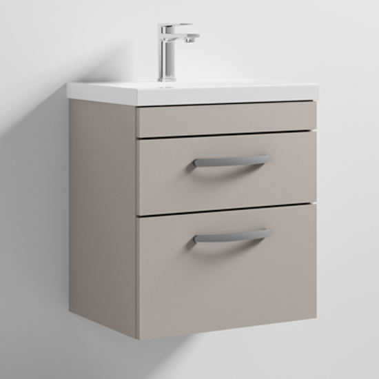 Product photograph of Athenia 50cm 2 Drawers Wall Vanity With Basin 1 In Stone Grey from Furniture in Fashion