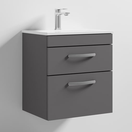 Product photograph of Athenia 50cm 2 Drawers Wall Vanity With Basin 2 In Gloss Grey from Furniture in Fashion