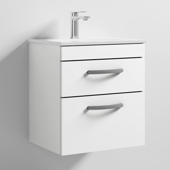 Product photograph of Athenia 50cm 2 Drawers Wall Vanity With Basin 2 In Gloss White from Furniture in Fashion