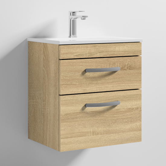 Product photograph of Athenia 50cm 2 Drawers Wall Vanity With Basin 2 In Natural Oak from Furniture in Fashion