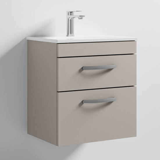 Product photograph of Athenia 50cm 2 Drawers Wall Vanity With Basin 2 In Stone Grey from Furniture in Fashion