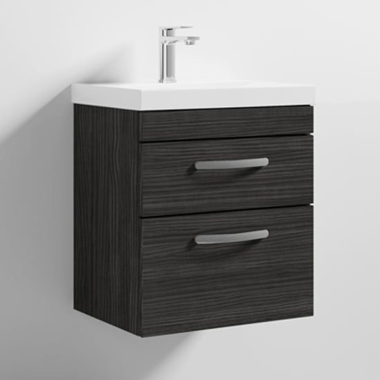 Photo of Athenia 50cm 2 drawers wall vanity with basin 3 in black