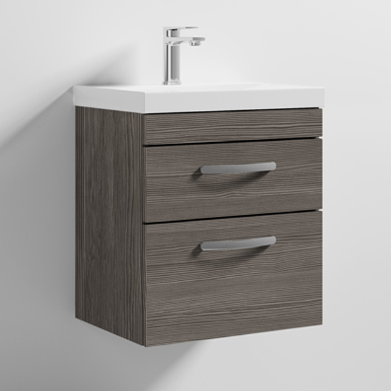 Product photograph of Athenia 50cm 2 Drawers Wall Vanity With Basin 3 In Brown Grey from Furniture in Fashion