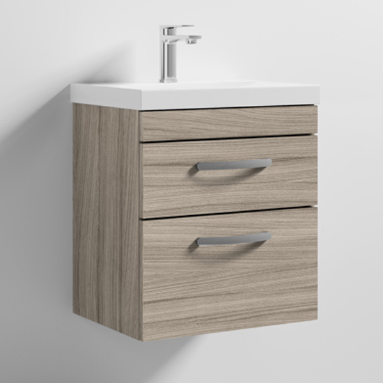 Product photograph of Athenia 50cm 2 Drawers Wall Vanity With Basin 3 In Driftwood from Furniture in Fashion