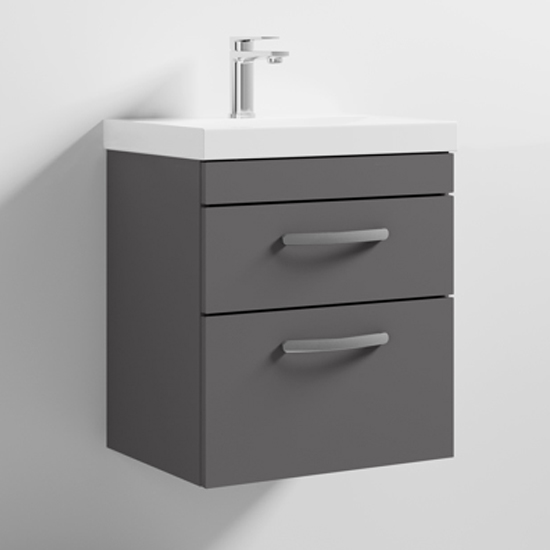 Product photograph of Athenia 50cm 2 Drawers Wall Vanity With Basin 3 In Gloss Grey from Furniture in Fashion