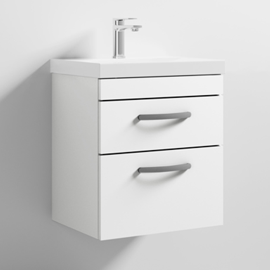 Product photograph of Athenia 50cm 2 Drawers Wall Vanity With Basin 3 In Gloss White from Furniture in Fashion