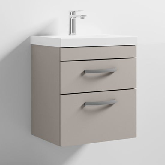 Product photograph of Athenia 50cm 2 Drawers Wall Vanity With Basin 3 In Stone Grey from Furniture in Fashion