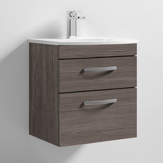 Read more about Athenia 50cm 2 drawers wall vanity with basin 4 in brown grey