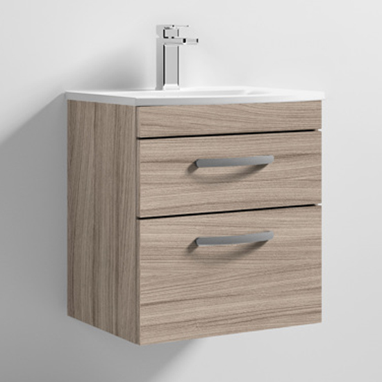 Product photograph of Athenia 50cm 2 Drawers Wall Vanity With Basin 4 In Driftwood from Furniture in Fashion