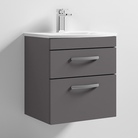 Product photograph of Athenia 50cm 2 Drawers Wall Vanity With Basin 4 In Gloss Grey from Furniture in Fashion