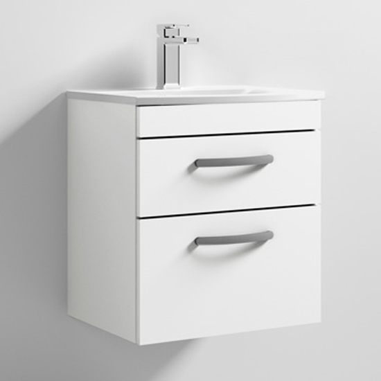 Product photograph of Athenia 50cm 2 Drawers Wall Vanity With Basin 4 In Gloss White from Furniture in Fashion