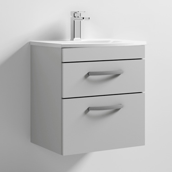 Athenia 50cm 2 Drawers Wall Vanity With Basin 4 In Grey Mist