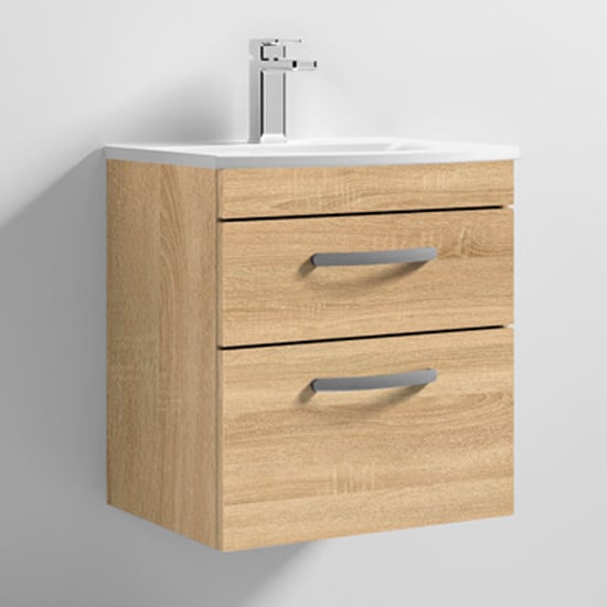 Product photograph of Athenia 50cm 2 Drawers Wall Vanity With Basin 4 In Natural Oak from Furniture in Fashion