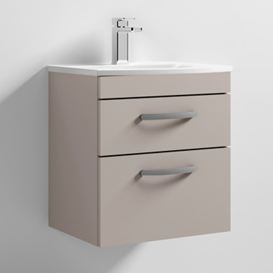 Product photograph of Athenia 50cm 2 Drawers Wall Vanity With Basin 4 In Stone Grey from Furniture in Fashion