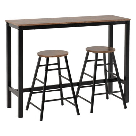 Alsip Acacia Effect Wooden Breakfast Bar Table With 2 Stools
