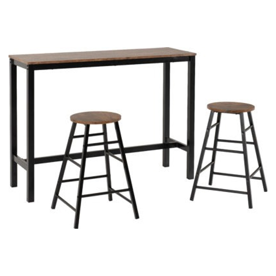 Alsip Acacia Effect Wooden Breakfast Bar Table With 2 Stools