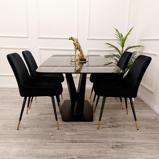 Athens Black Sintered Stone Dining Table With Black Base Furniture in