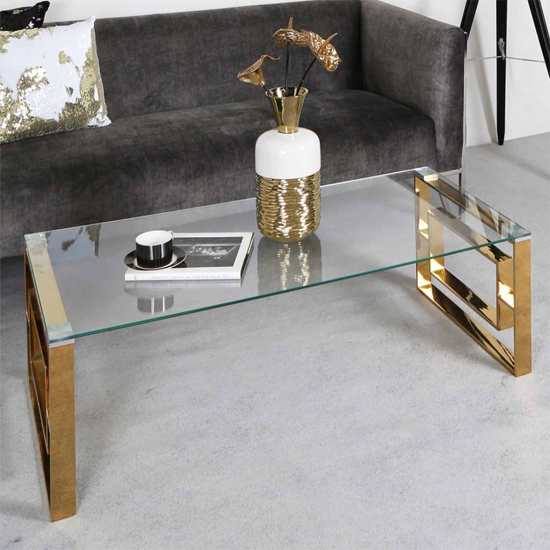 Photo of Athens clear glass coffee table with gold metal base