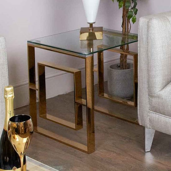 Photo of Athens clear glass end table with gold metal base