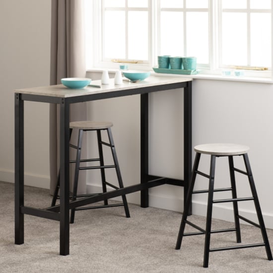 Read more about Alsip concrete effect wooden breakfast bar table with 2 stools