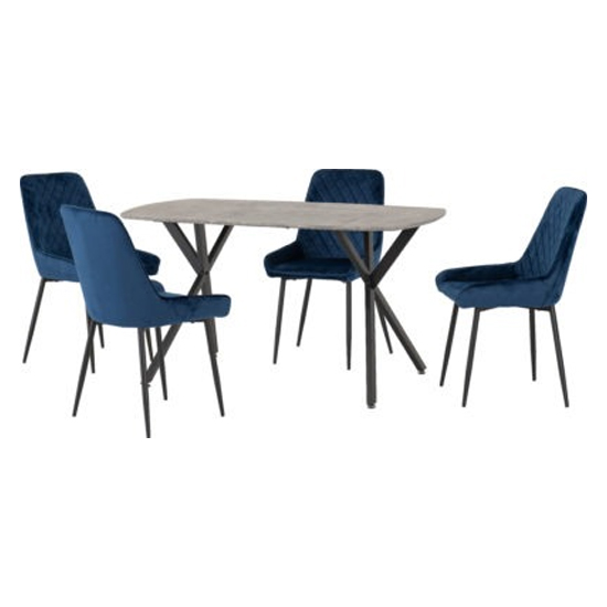 Alsip Concrete Effect Dining Table With 4 Avah Blue Chairs_1