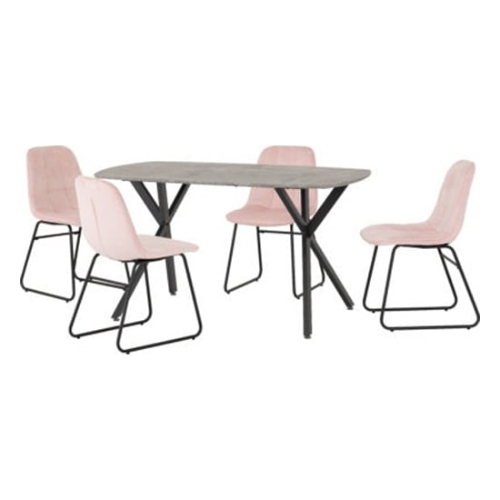 Alsip Concrete Effect Dining Table With 4 Lyster Pink Chairs