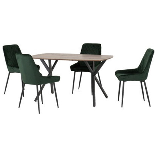 Alsip Wooden Dining Table With 4 Avah Emerald Green Chairs_1