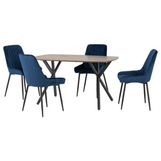 Alsip Wooden Dining Table With 4 Avah Sapphire Blue Chairs_1