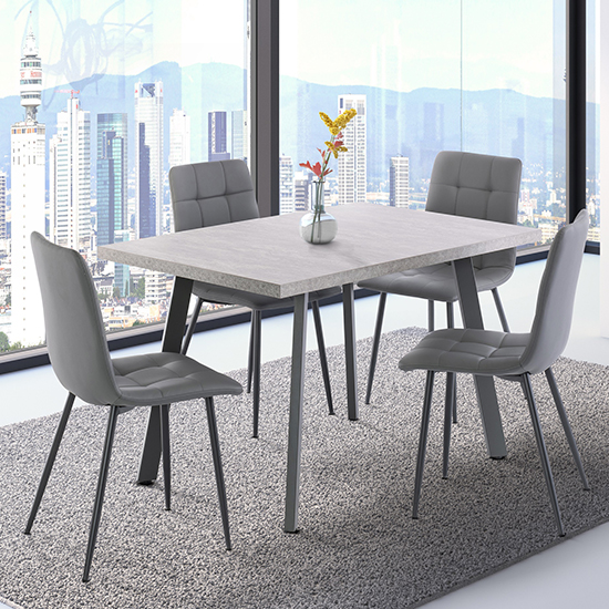 Product photograph of Athink Wooden Dining Table In Grey 4 Virti Grey Leather Chairs from Furniture in Fashion