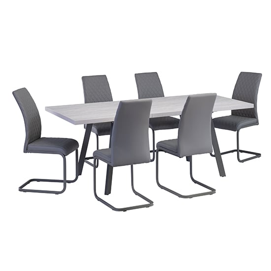 Athink Extending Grey Dining Table With 6 Huskon Grey Chairs