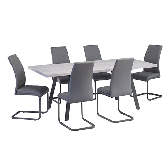 Photo of Athink extending grey dining table with 6 huskon grey chairs