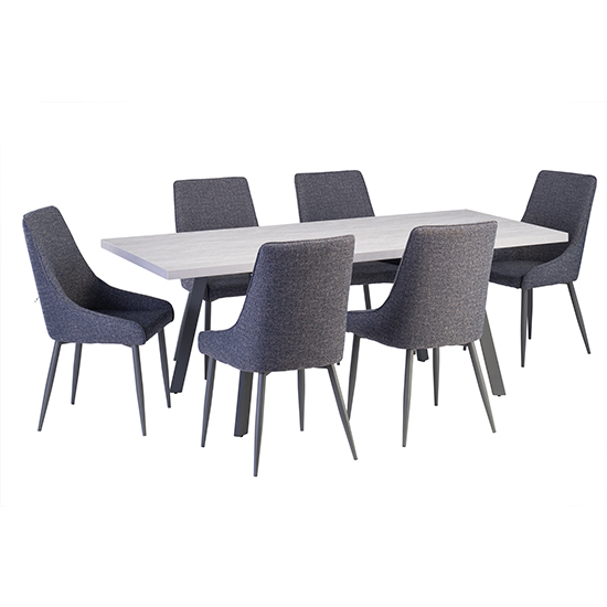 Photo of Athink extending grey dining table with 6 remika blue chairs