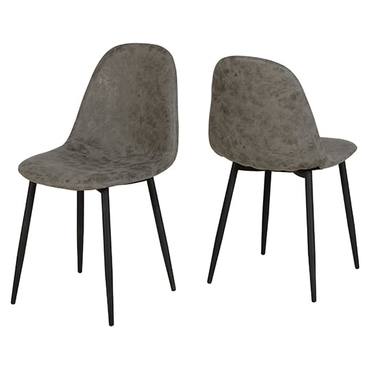 Alsip Fabric Dining Chair In Grey Faux Leather In Pair
