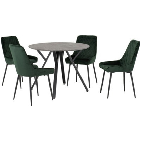 Alsip Round Concrete Effect Dining Table 4 Avah Green Chairs