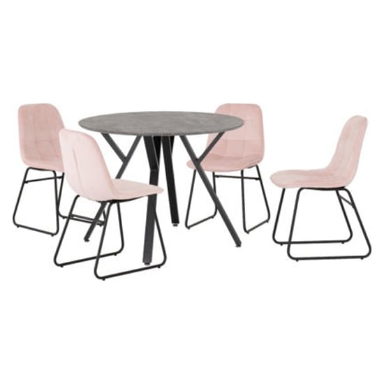 Alsip Round Concrete Effect Dining Table 4 Lyster Pink Chairs