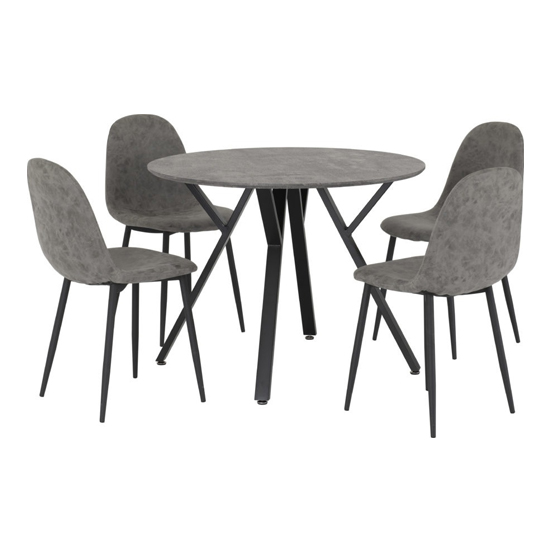 Alsip Round Dining Table In Concrete Effect With 4 Chairs_2