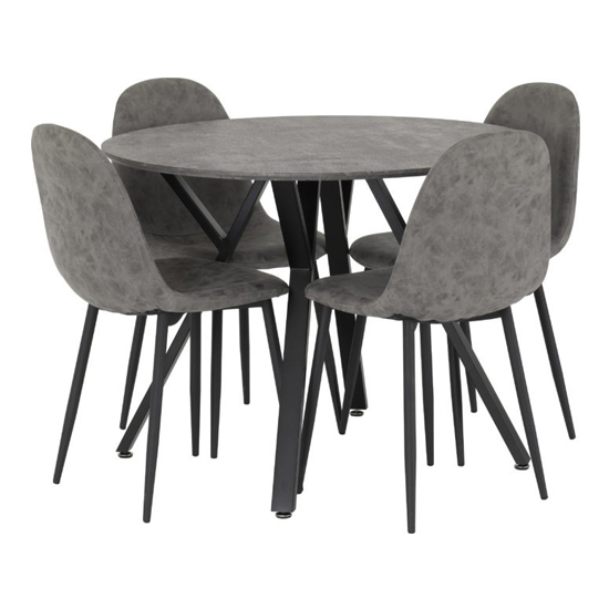 Alsip Round Dining Table In Concrete Effect With 4 Chairs_3
